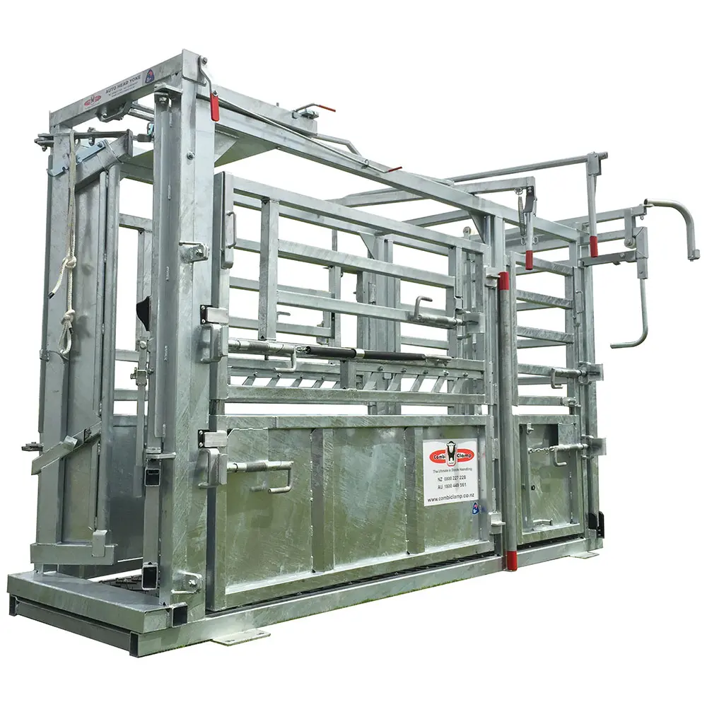 A heavy-duty cattle crush with clear vet access and split gates